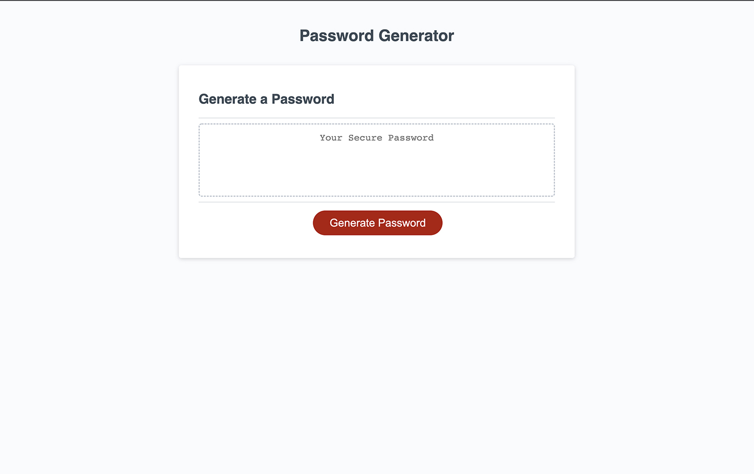 Screenshot of password generator application