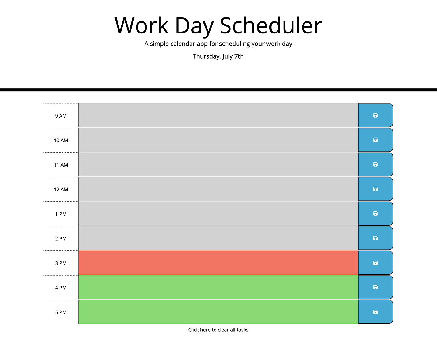 screenshot of work day scheduler application